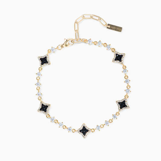 Flower Tennis Bracelet Gold - Black Stones