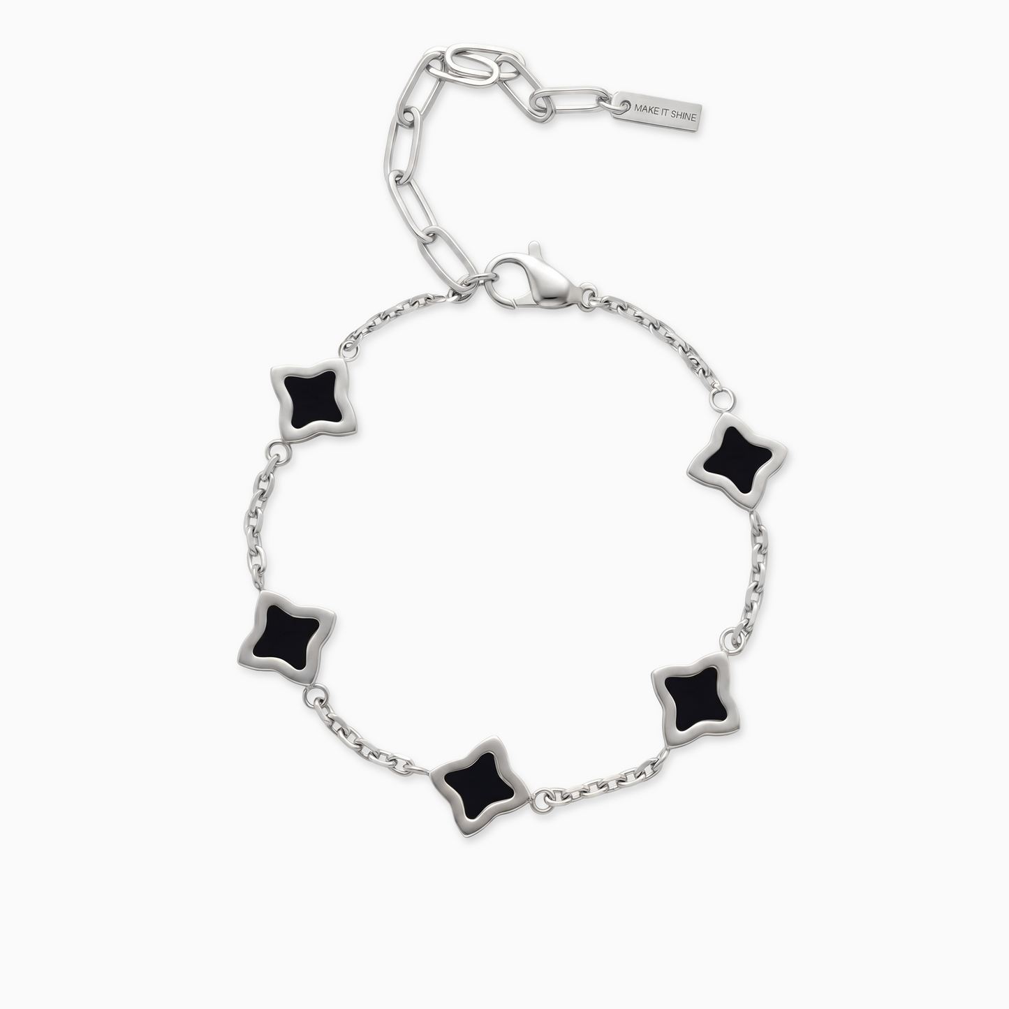 Silver Flower Cable Bracelet - Black