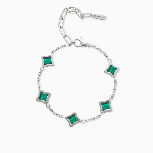 Silver Flower Cable Bracelet - Green