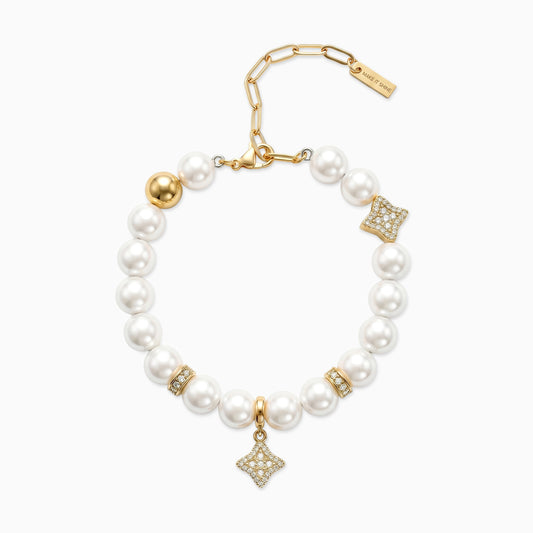 Bracelet Flower Pearl Doré - Pierres Blanches