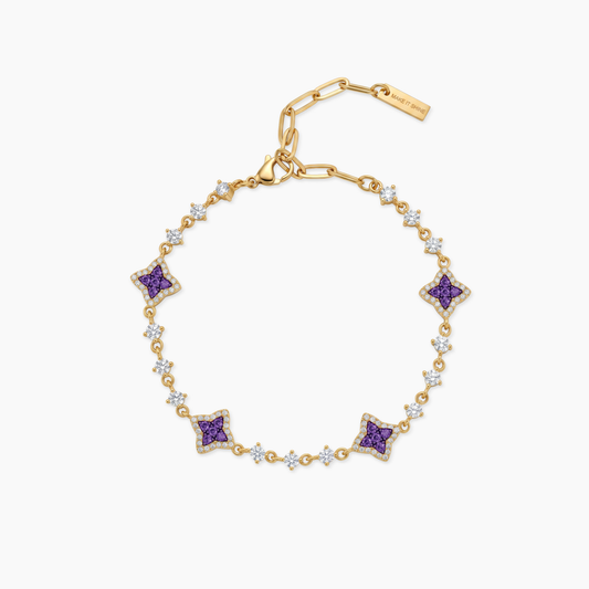 Gold Flower Tennis Bracelet - Purple Stones