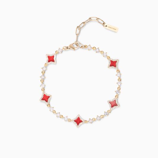 Flower Tennis Bracelet Gold - Red