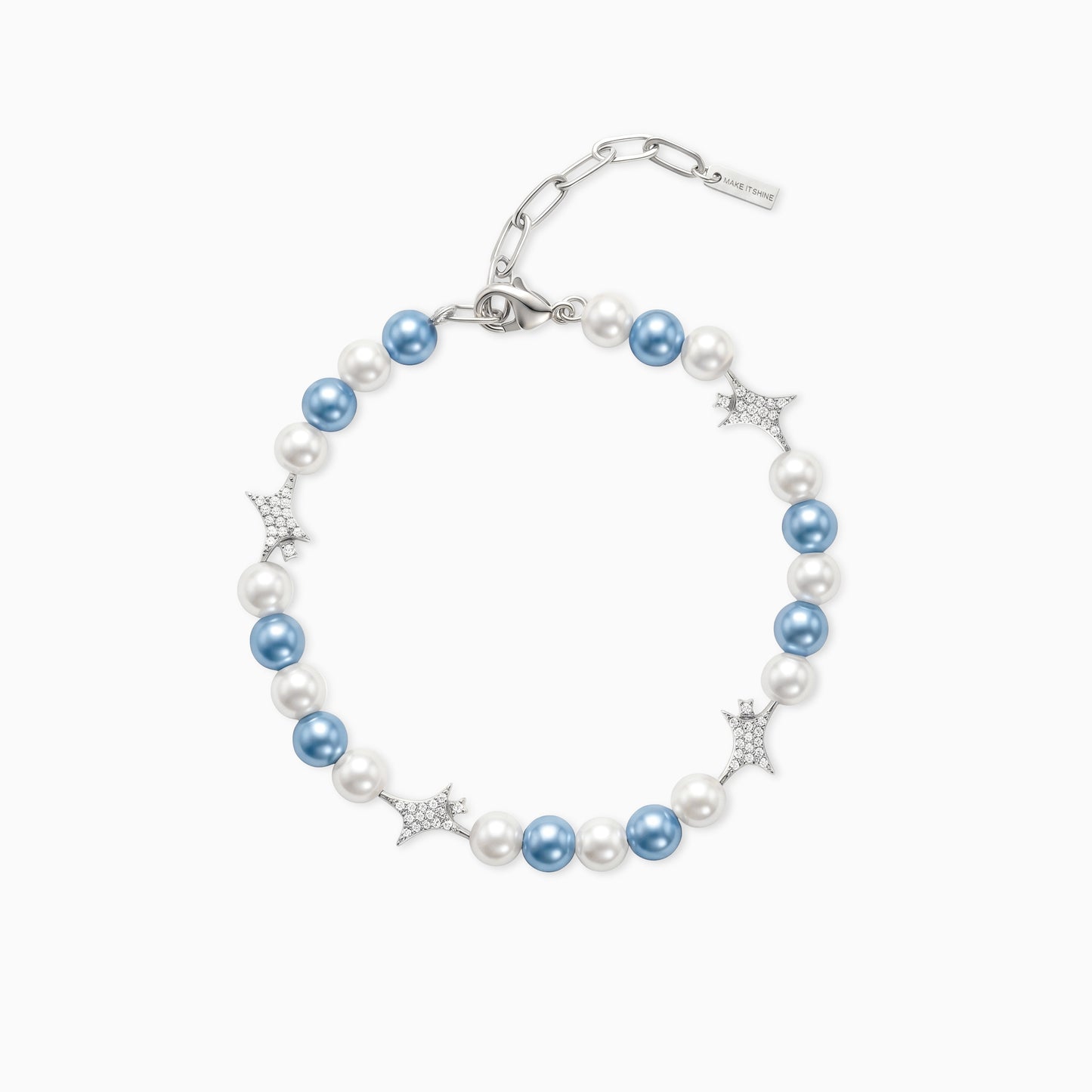 Bracelet perlé Signature Argenté - Blanc et Bleu