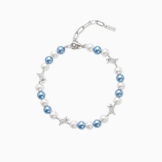 Bracelet perlé Signature Argenté - Blanc et Bleu