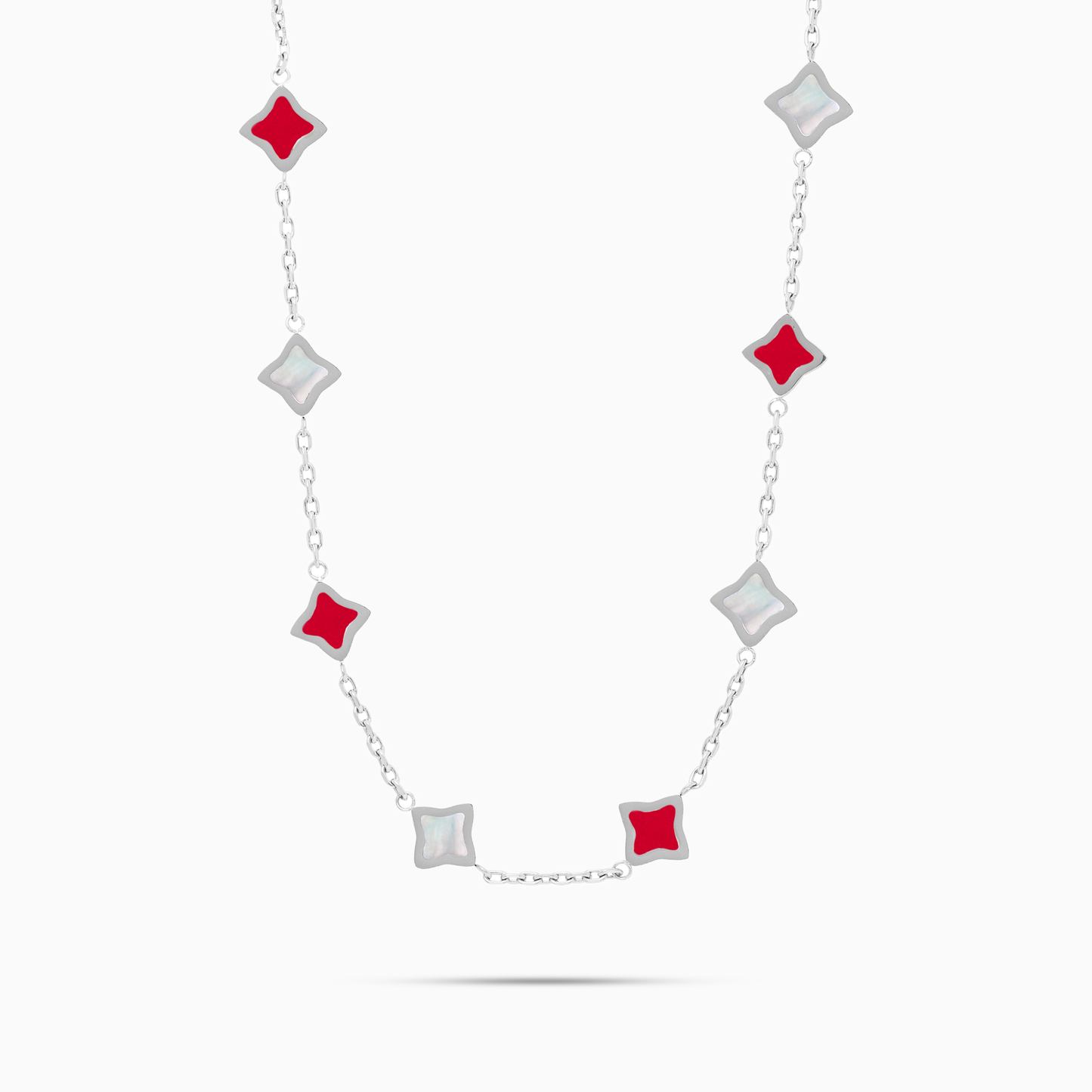 Chaîne Flower câble Argentée - Motif Blanc & Rouge