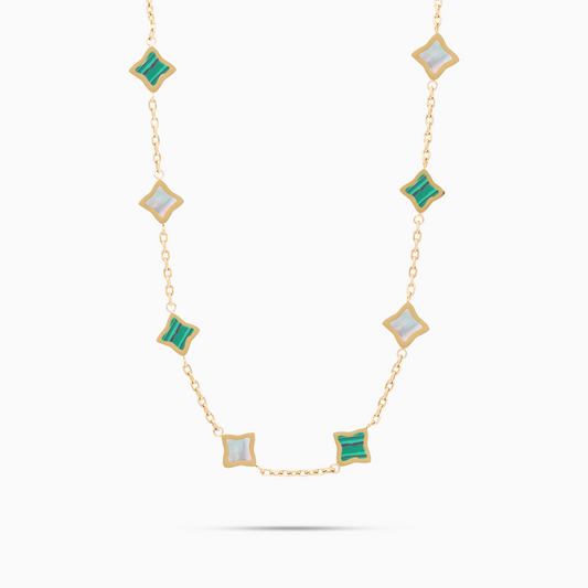 Chaîne Flower câble Dorée - Motif Blanc & Vert