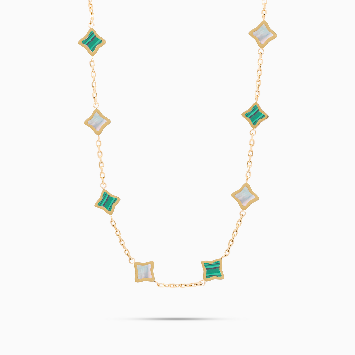 Chaîne Flower câble Dorée - Motif Blanc & Vert