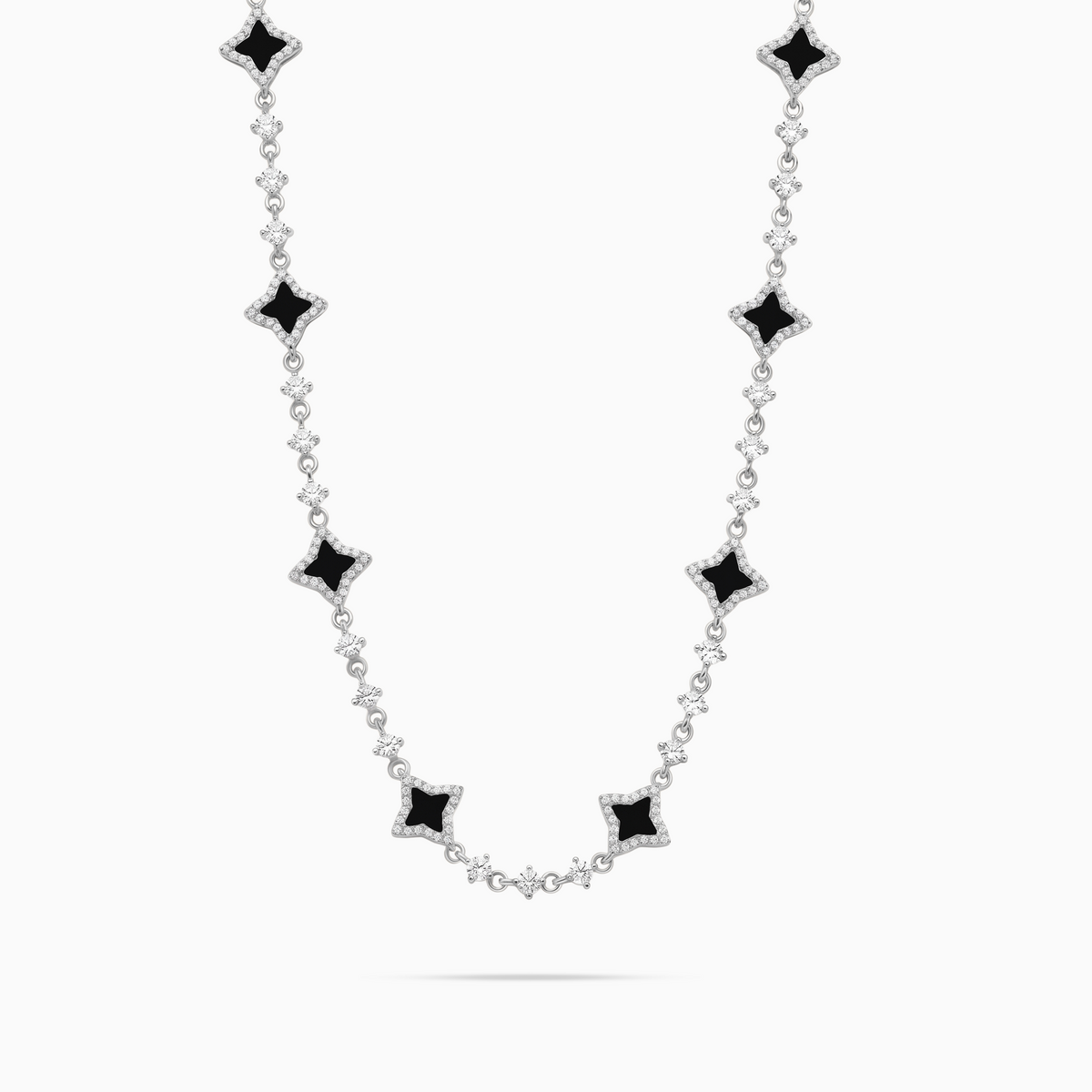 Chaîne Flower Tennis - Argent 925 / Moissanite VVS & Onyx