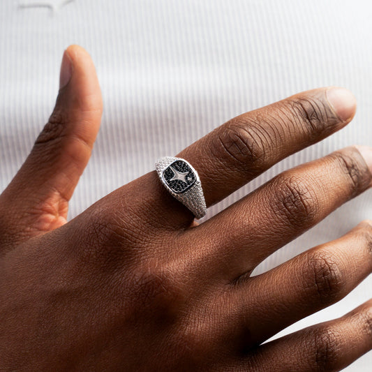 Iced Square signet ring argentée