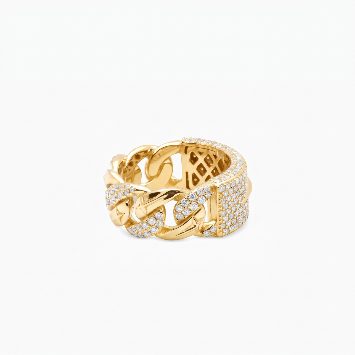 Iced Icon Cuban link Plate ring - 925 Sterling Silver / 18K Gold Plating & VVS Moissanite