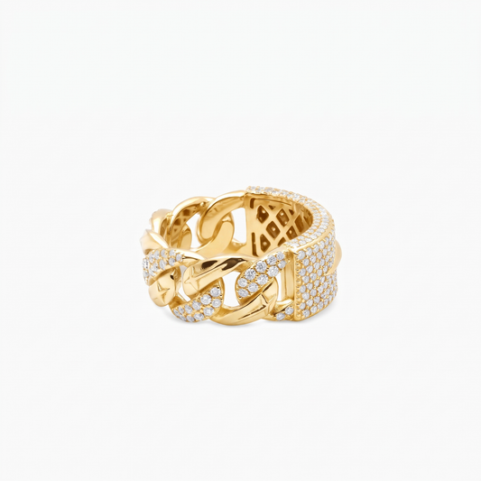 Iced Icon Cuban link Plate ring - 925 Sterling Silver / 18K Gold Plating & VVS Moissanite