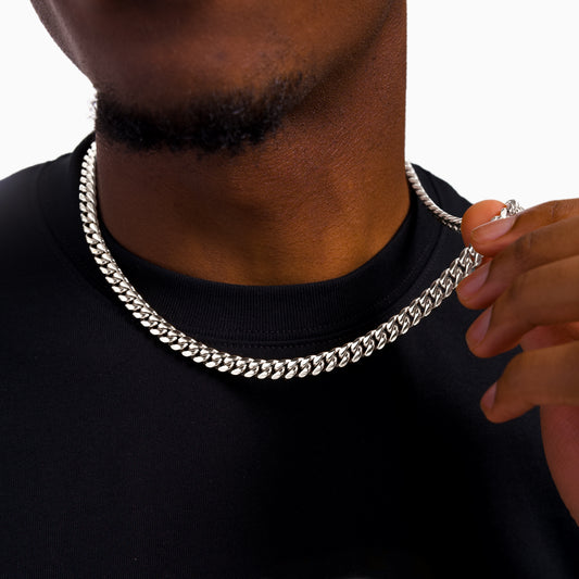 Chaîne Cuban link 8 mm argentée