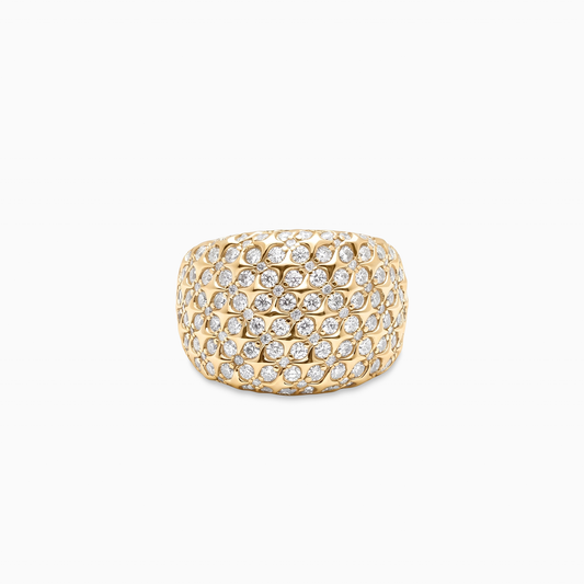 Iced Starfield Round signet ring - 925 Sterling Silver / 18K Gold Plating & VVS Moissanite