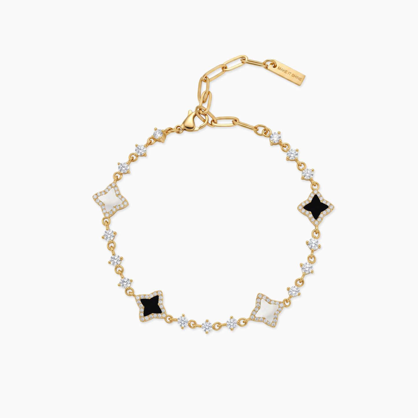 Gold Flower Tennis Bracelet - White & Black