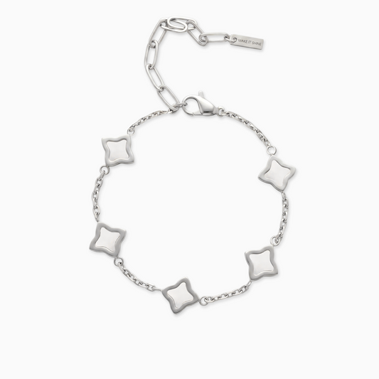 Bracelet Flower câble Argenté - Motif Blanc