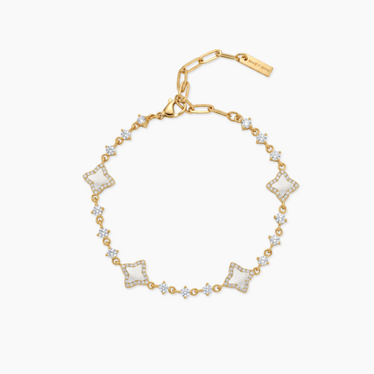 Gold Flower Tennis Bracelet - White