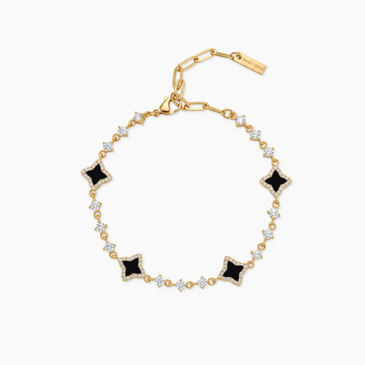 Gold Flower Tennis Bracelet - Black
