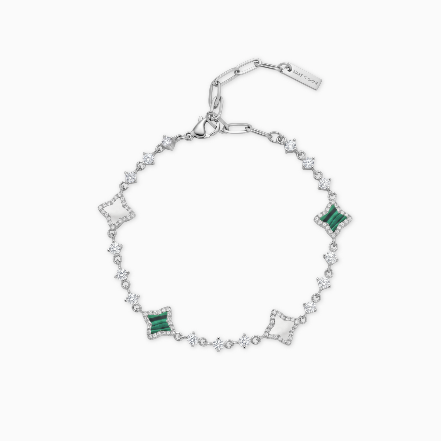 Silver Flower Tennis Bracelet - White & Green