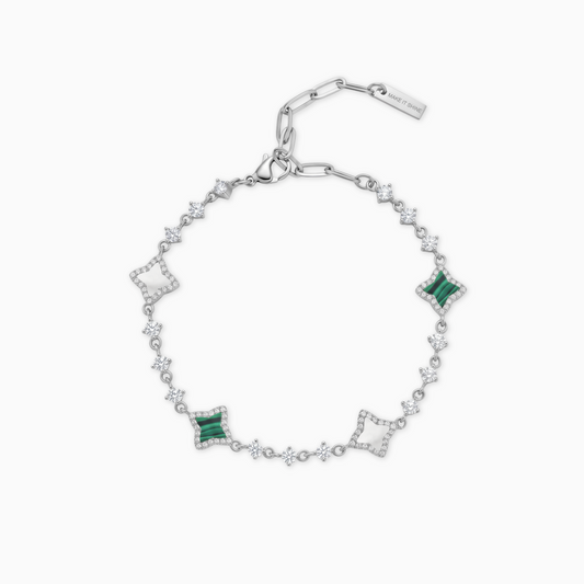 Bracelet Flower Tennis Argenté - Motif Blanc & Vert