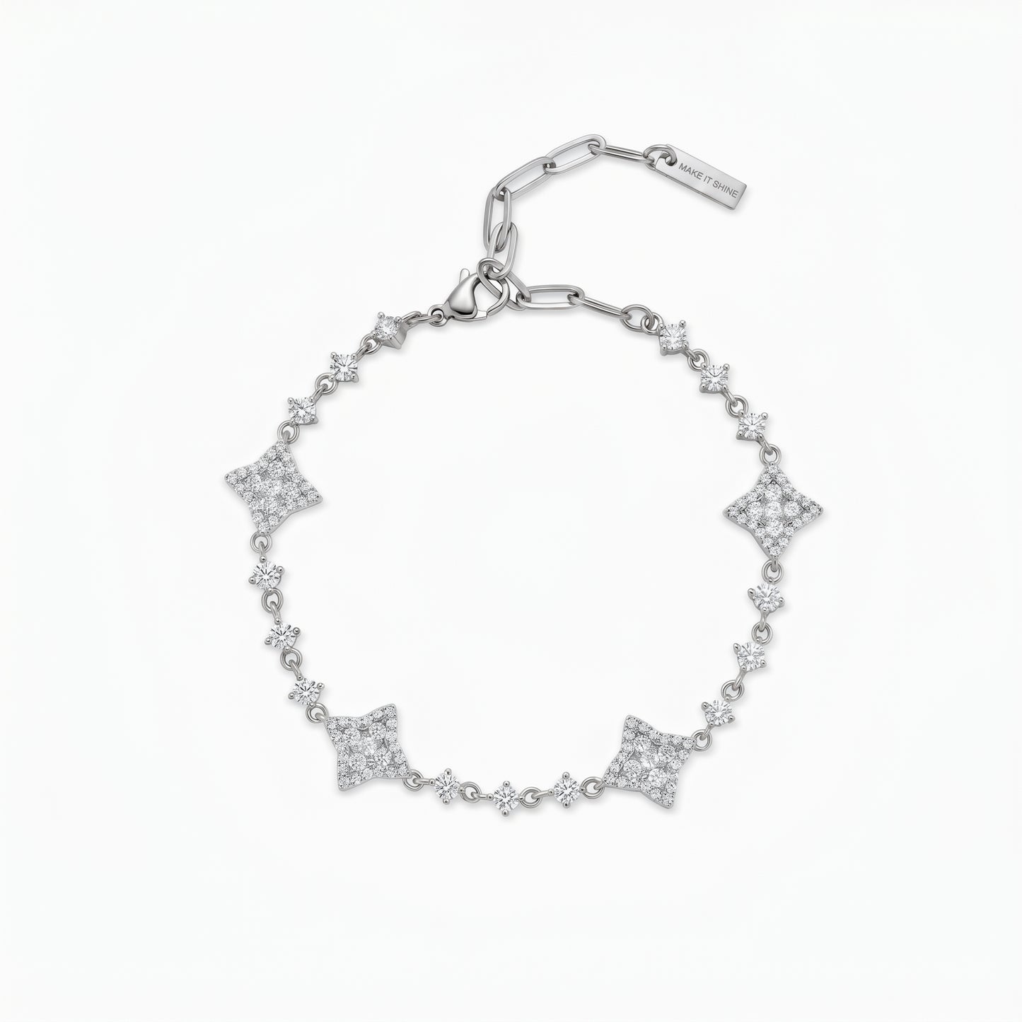 Silver Flower Tennis Bracelet - White Stones