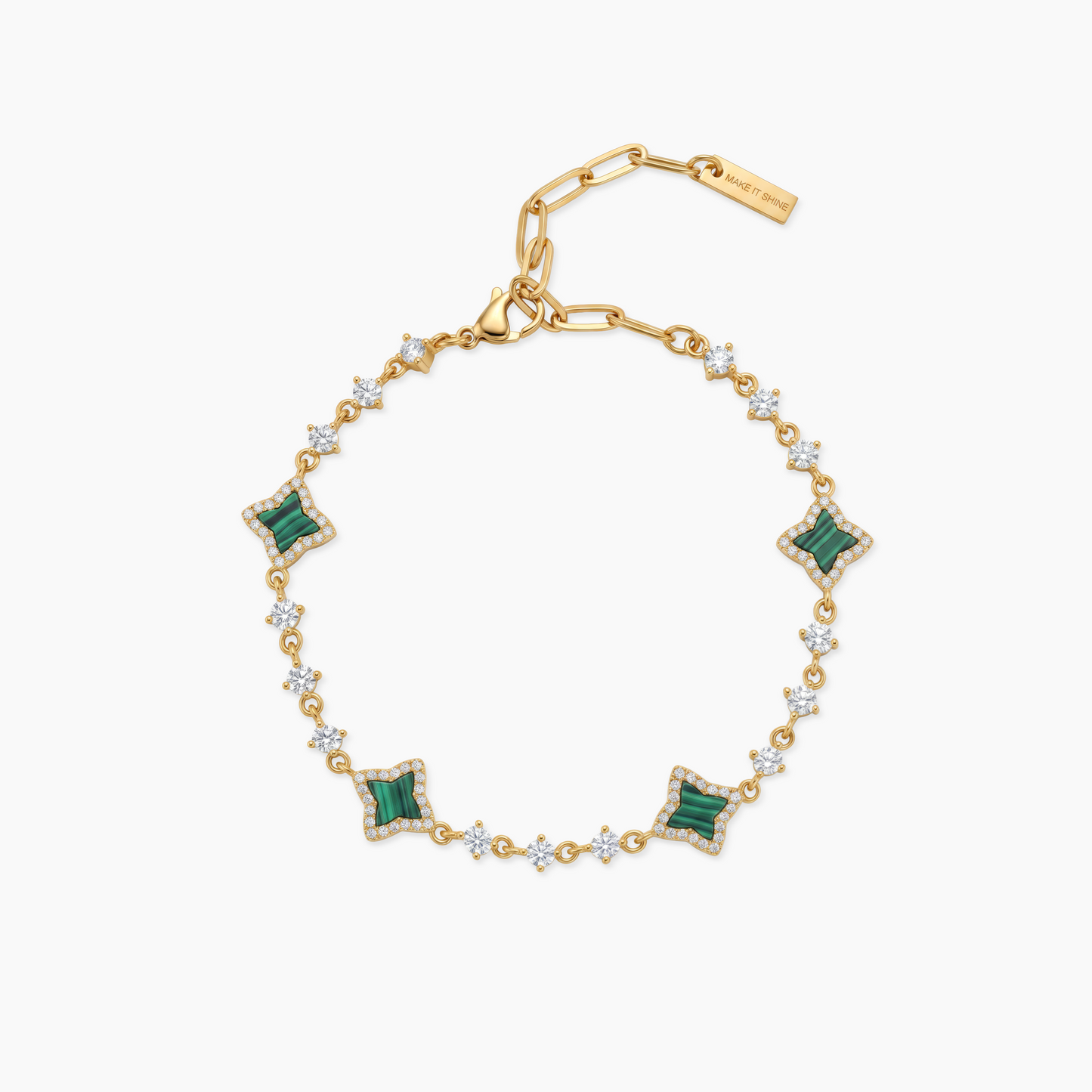 Gold Tennis Flower Bracelet - Green