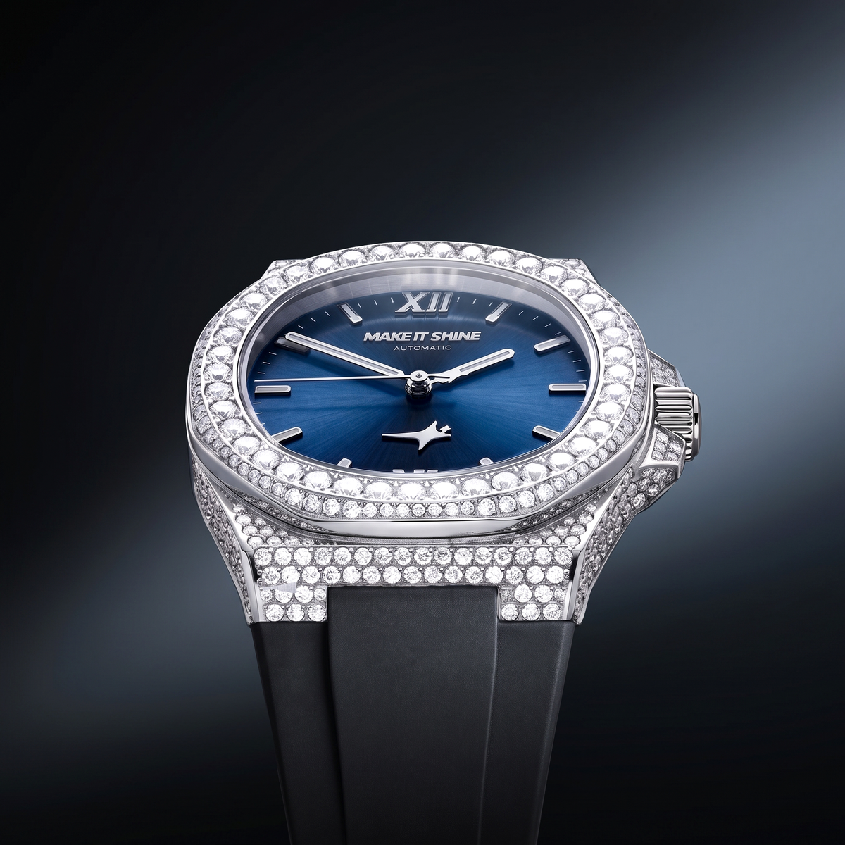 Iced ASON1 - Blue Dial & Rubber Strap - VVS Moissanite