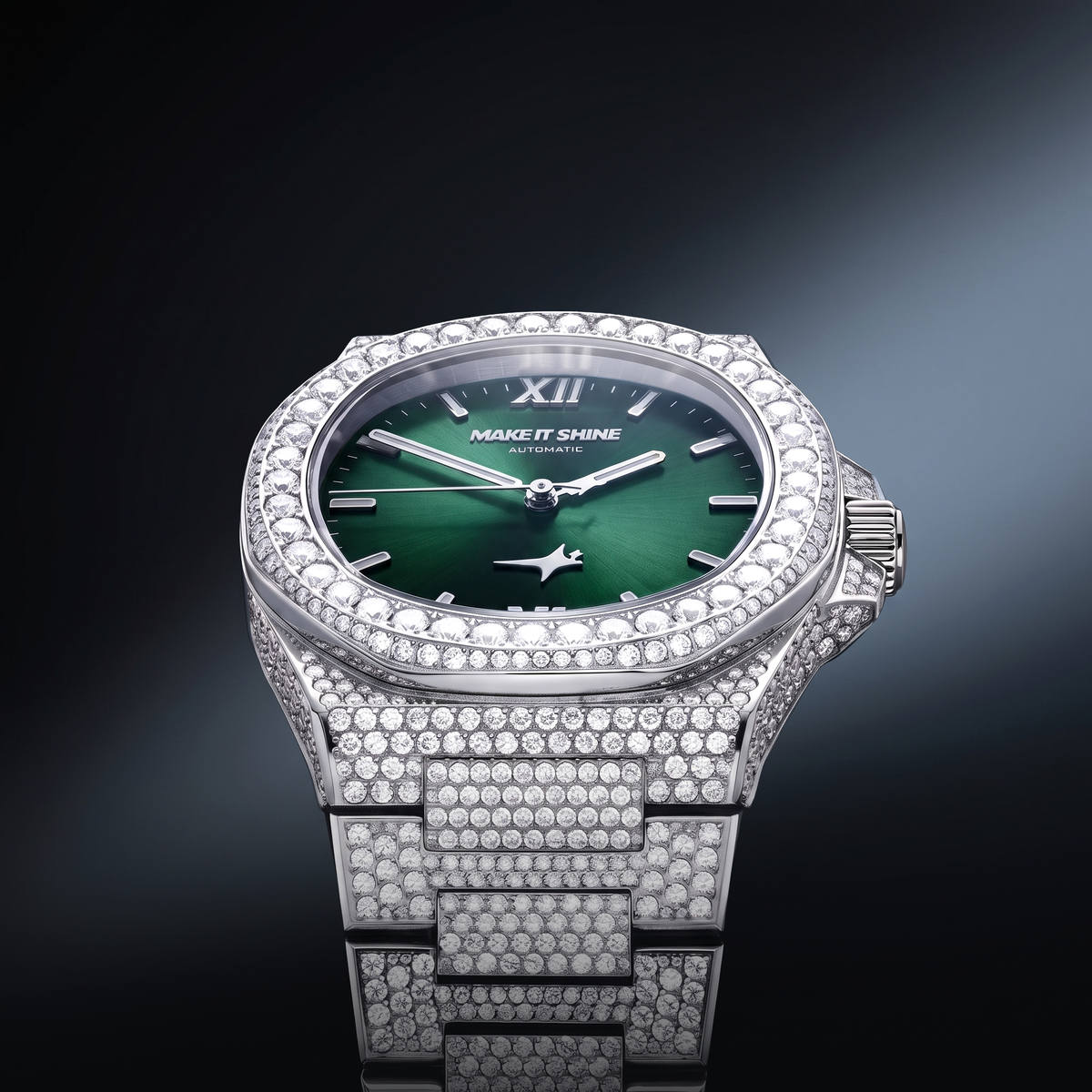 Iced ASON1 - Green Dial & 316L Stainless Steel Bracelet - VVS Moissanite