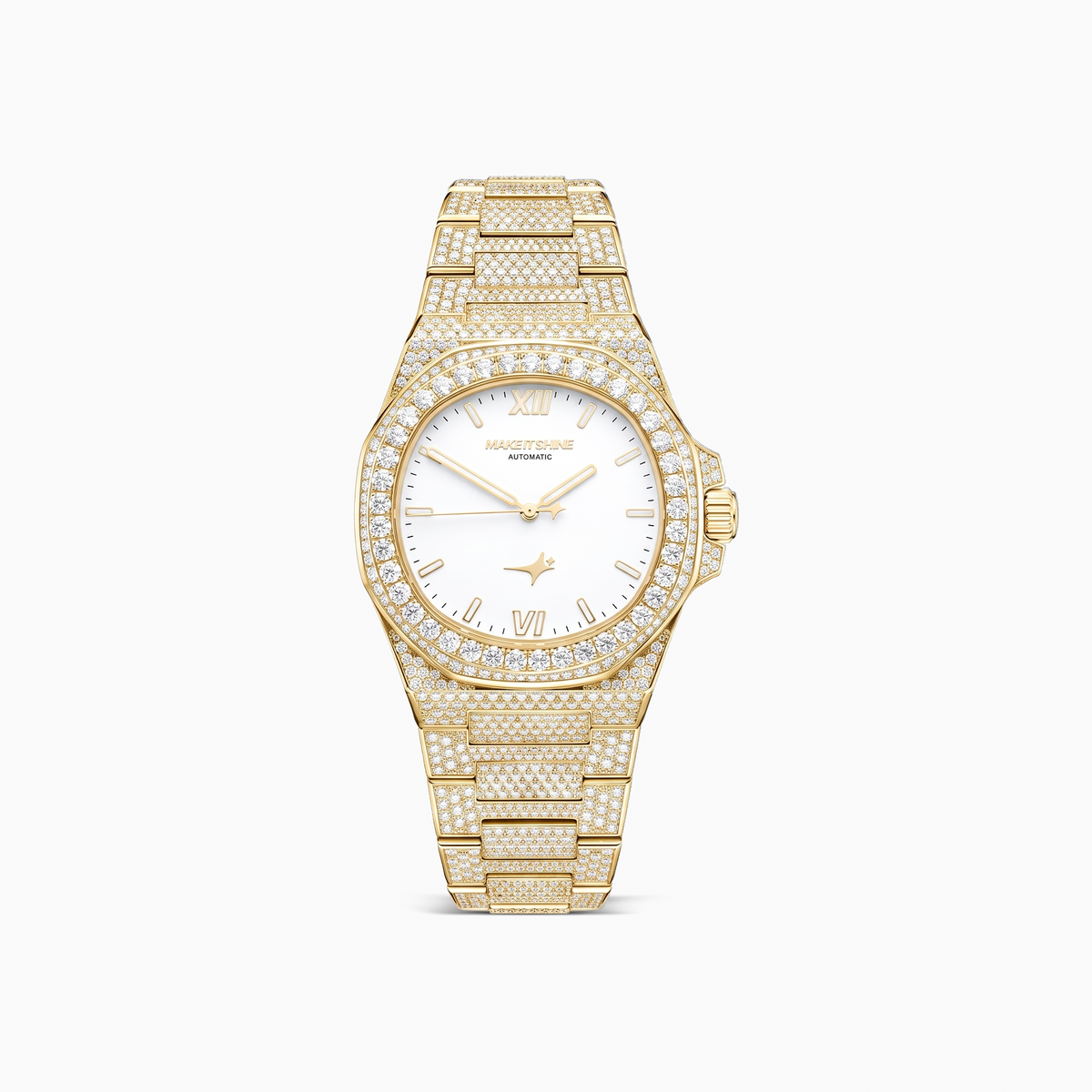 Iced ASON1 Gold - White Dial & 316L Stainless Steel Bracelet - VVS Moissanite