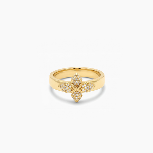 Iced crossed star ring - Doré
