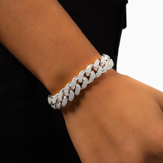 Bracelet Iced Cuban link 12 mm argenté