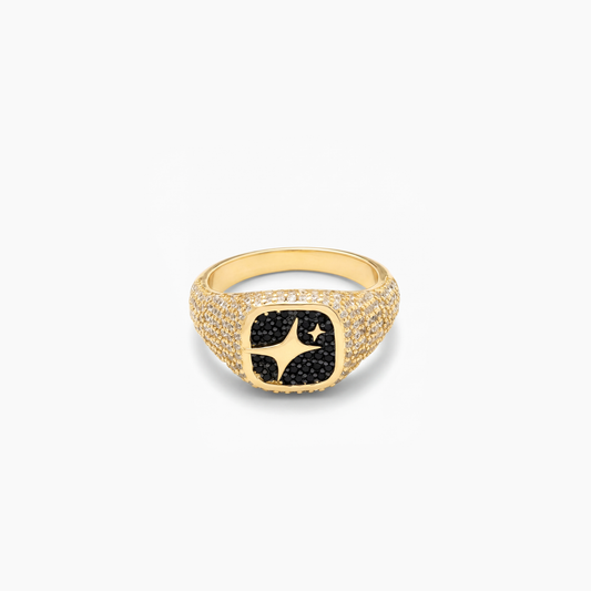 Iced Square signet ring gold
