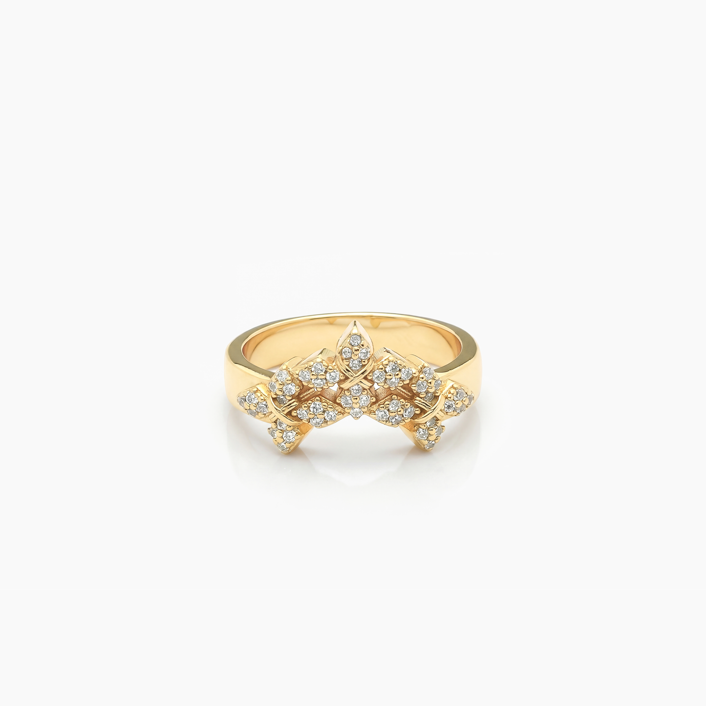Iced triple crossed star ring - Gold