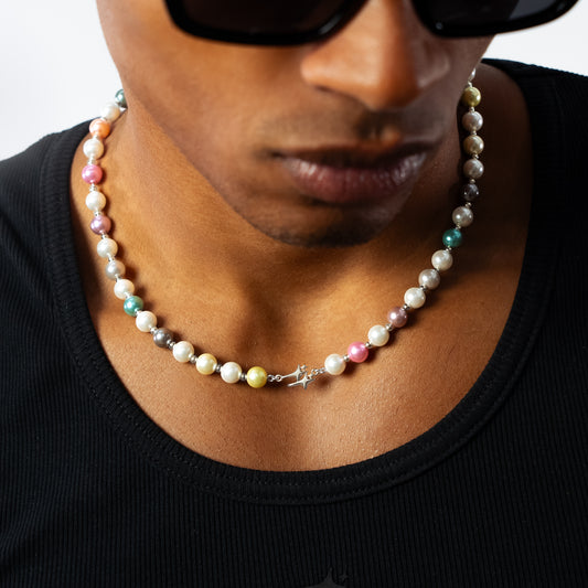 Silver Double Stars Beaded Chain - Multicolor