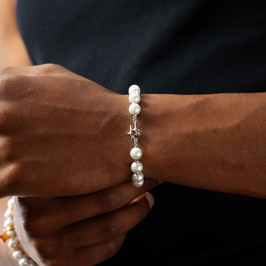 Double Stars Silver Beaded Bracelet