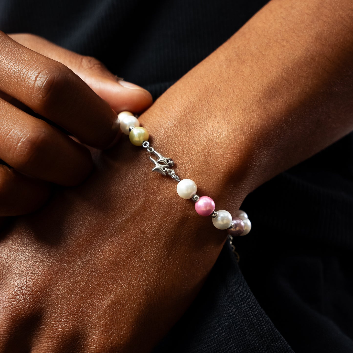 Double Stars Silver Beaded Bracelet - Multicolor