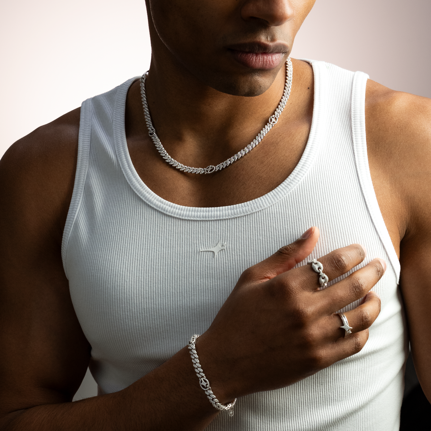 Chaîne Iced Cuban link Signature 5 mm Argentée