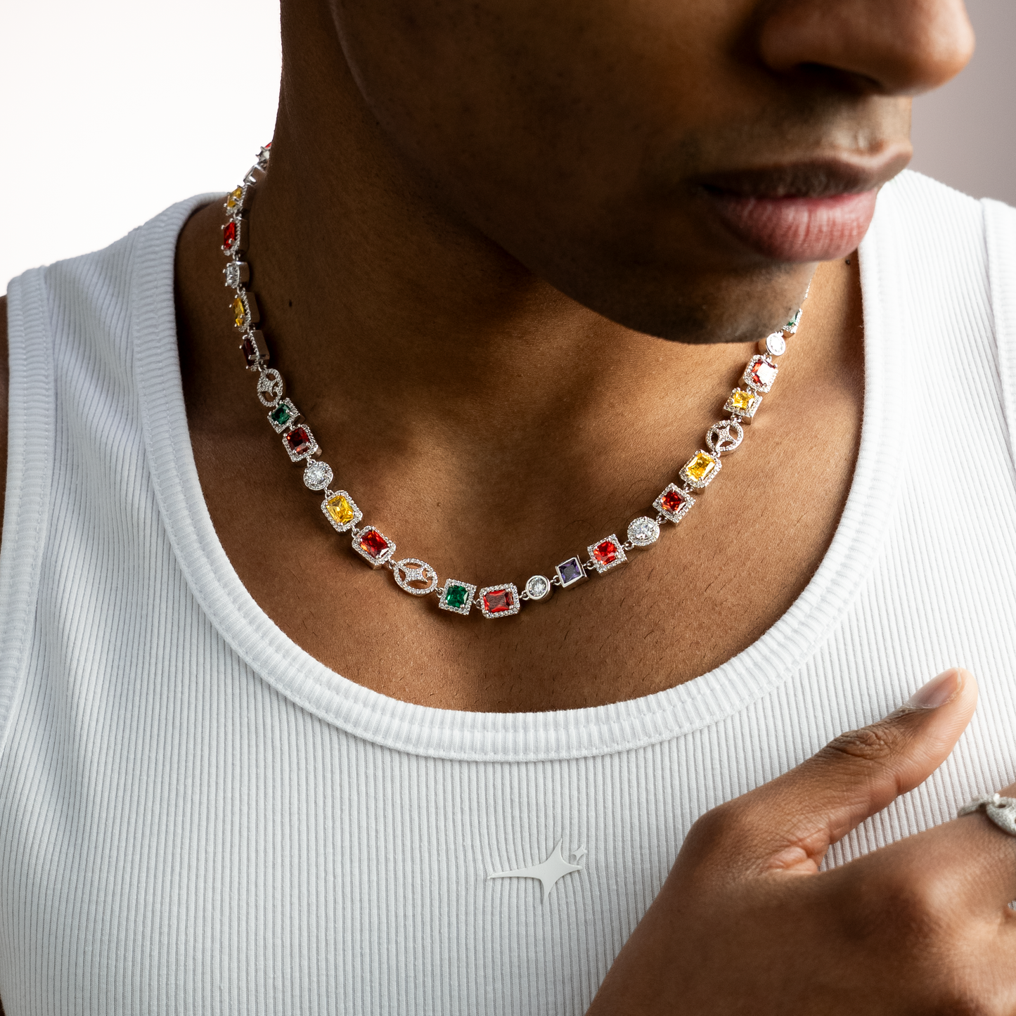 Multi Gemstone Chain 8 mm Silver