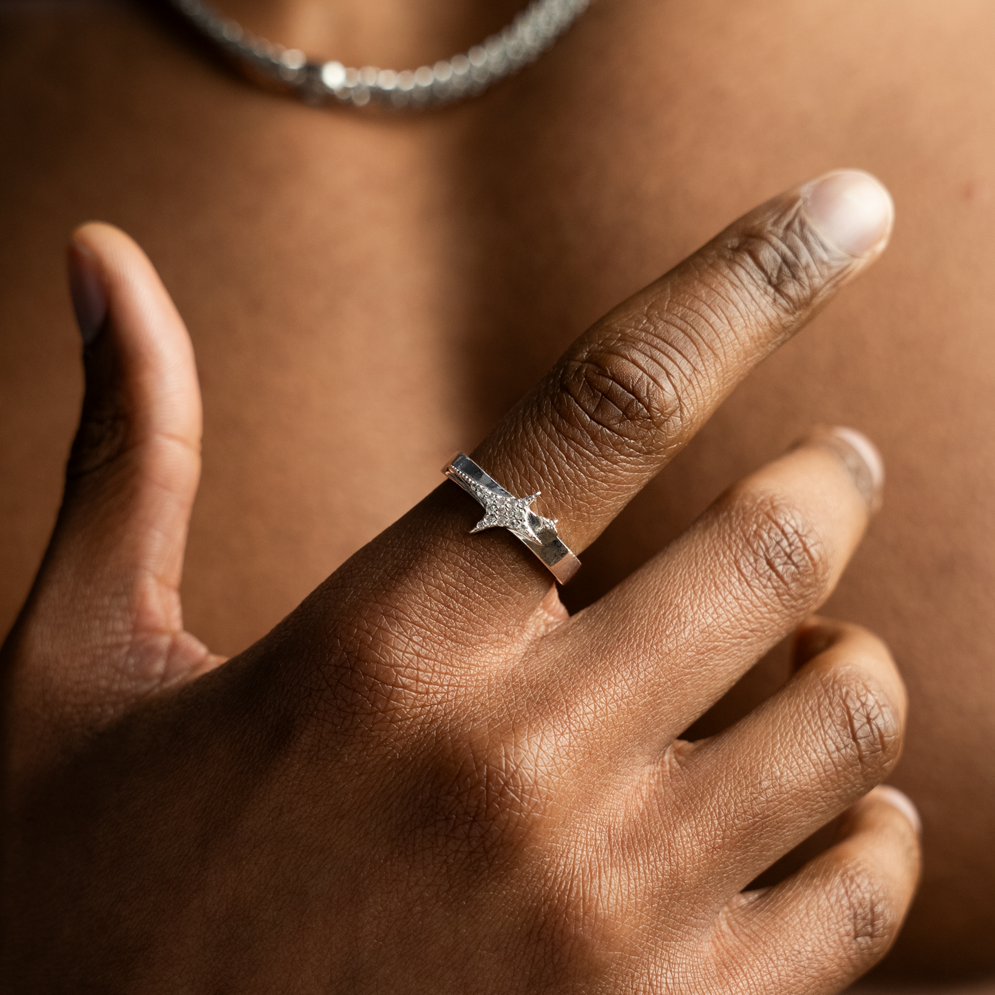 Iced signature silver ring