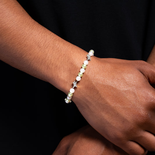 Silver Signature Pearl Bracelet - White and Green