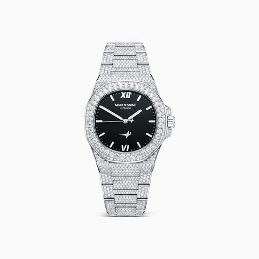 Iced ASON1 - Cadran Noir & Bracelet Acier inoxydable 316L - Moissanite VVS