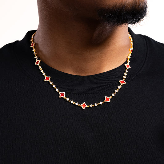 Gold Flower Tennis Chain - Red