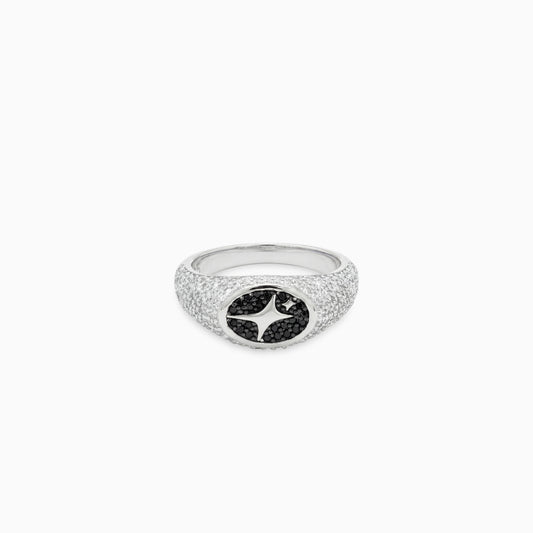 Iced Oval signet ring argentée