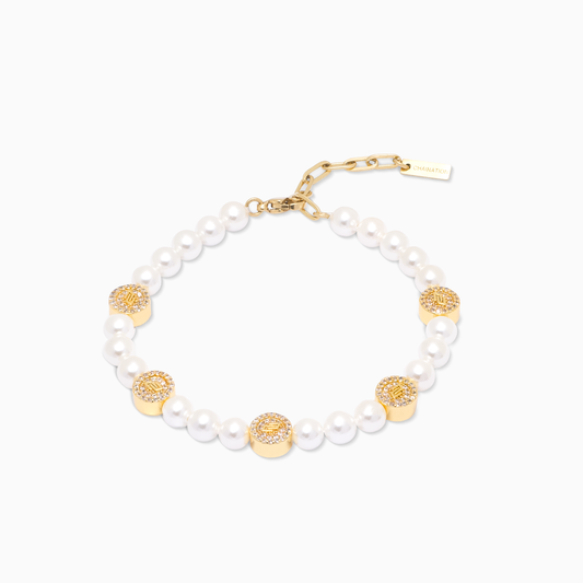 Gold Monogram Pearl Bracelet