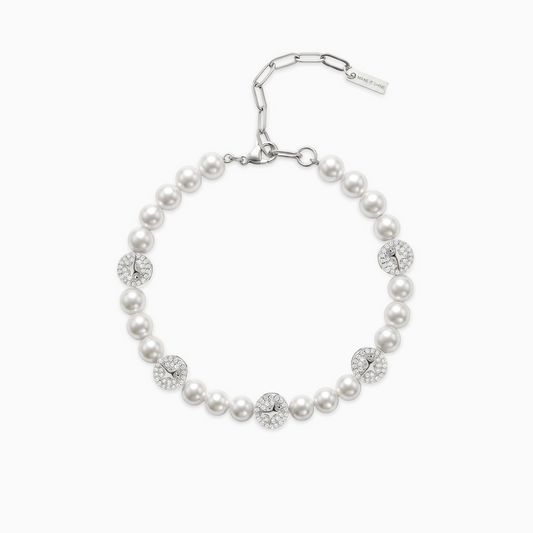 Bracelet perlé Monogramme Argenté
