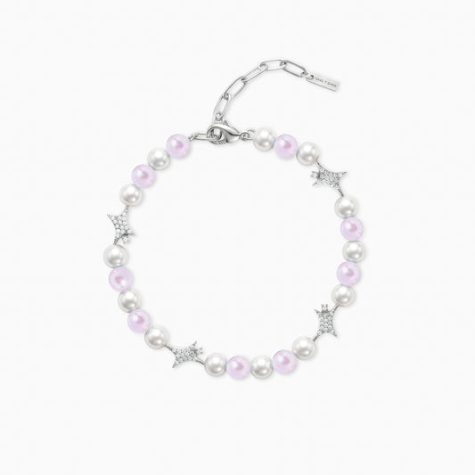 Bracelet perlé Signature Argenté - Blanc et Rose