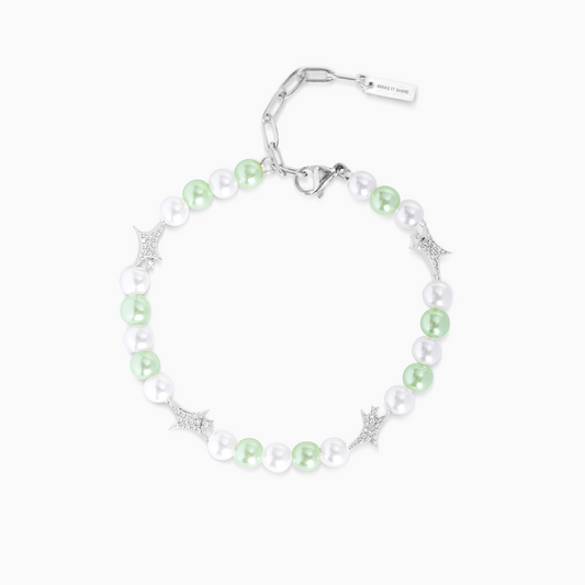 Bracelet perlé Signature Argenté - Blanc et Vert