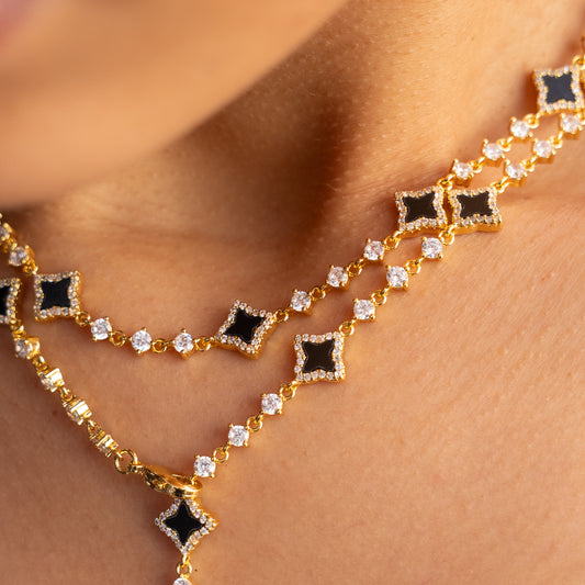 Lariat Flower Tennis Gold - Black Pattern