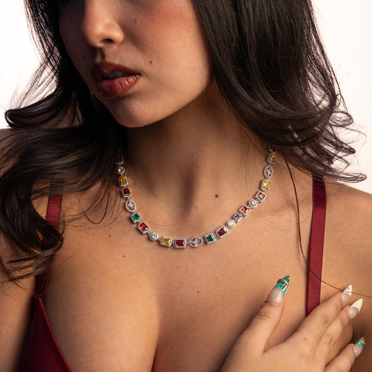 Multi Gemstone Chain 8 mm Silver