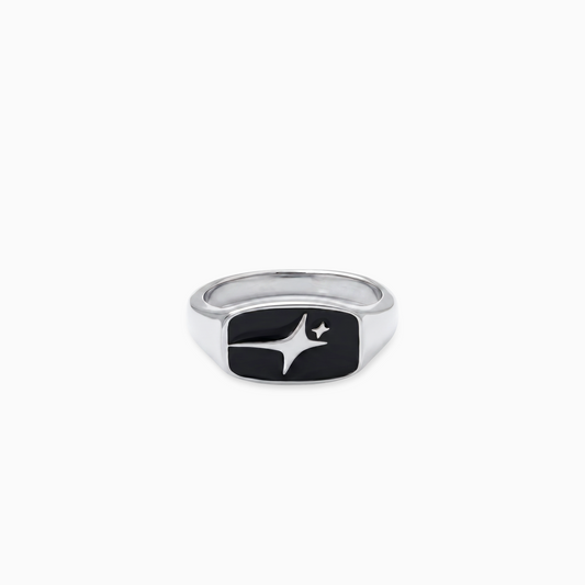Signature Rectangle signet ring argentée