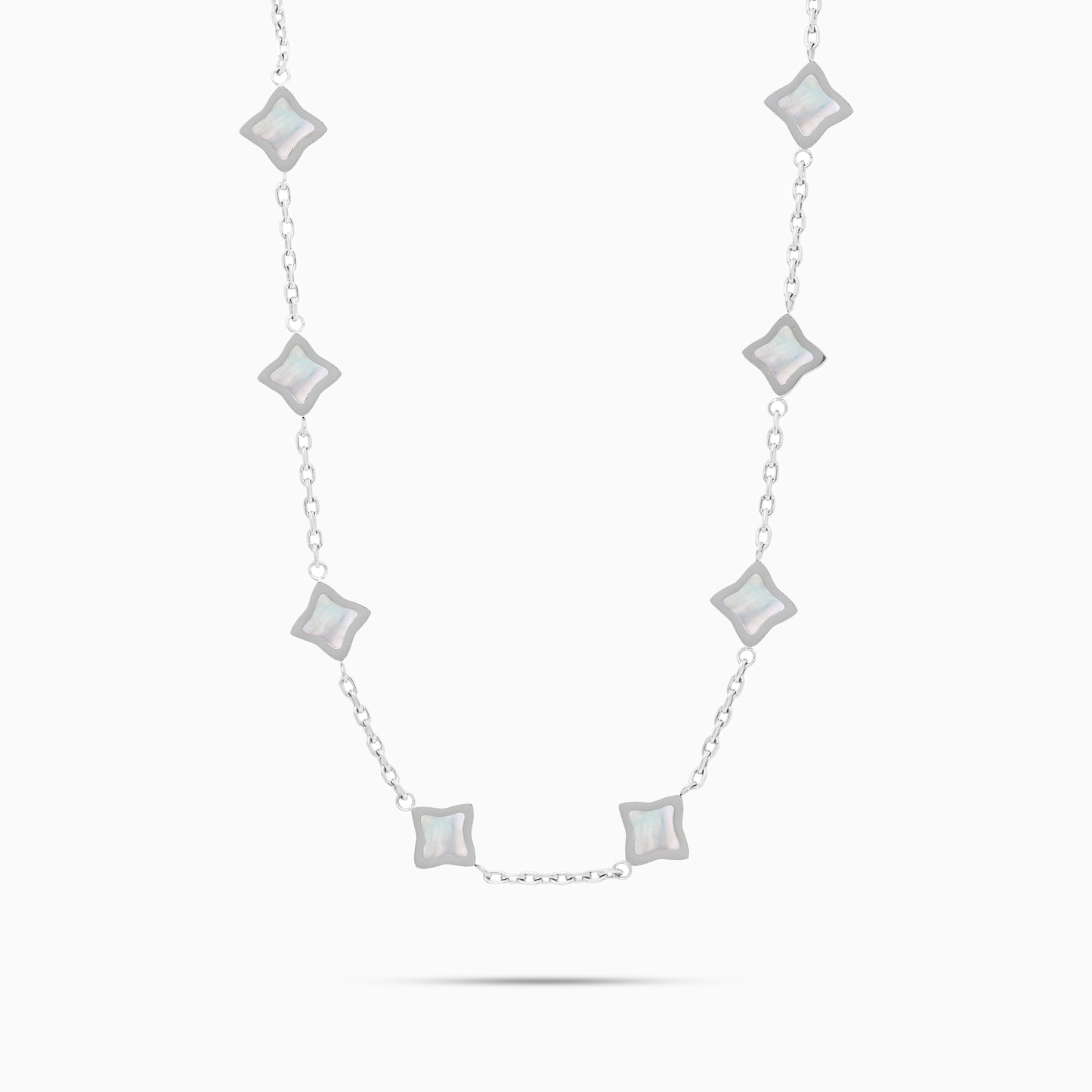 Silver Flower Cable Chain - White